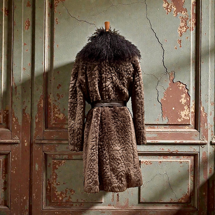 Sly, vintage faux fur and Mongolian collar belted coat