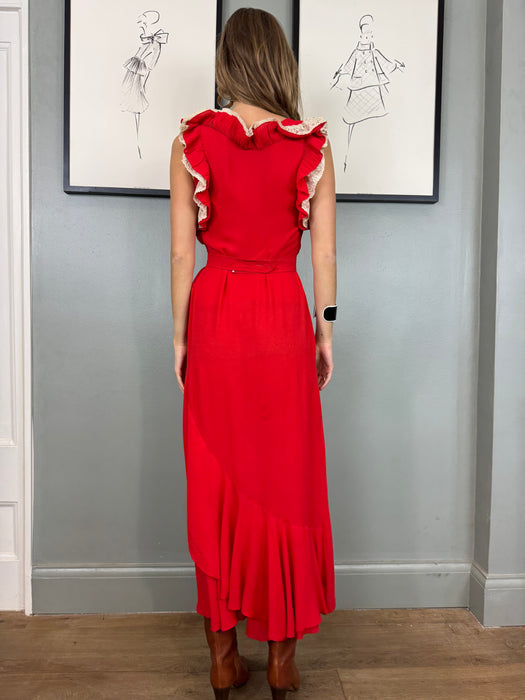 Eloise, 30s red silk and lace dress