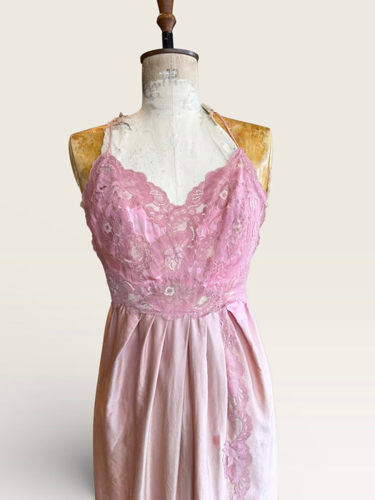 Smart, 40s hand dyed pink and terracotta ombré silk and lace petal dress