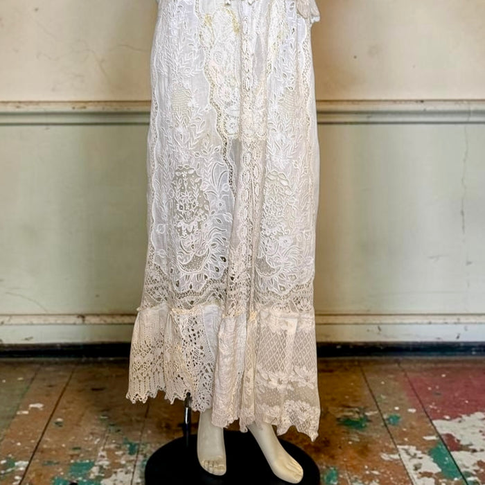 Roya, reworked Victorian lace dress with ribbon florals turquoise beading