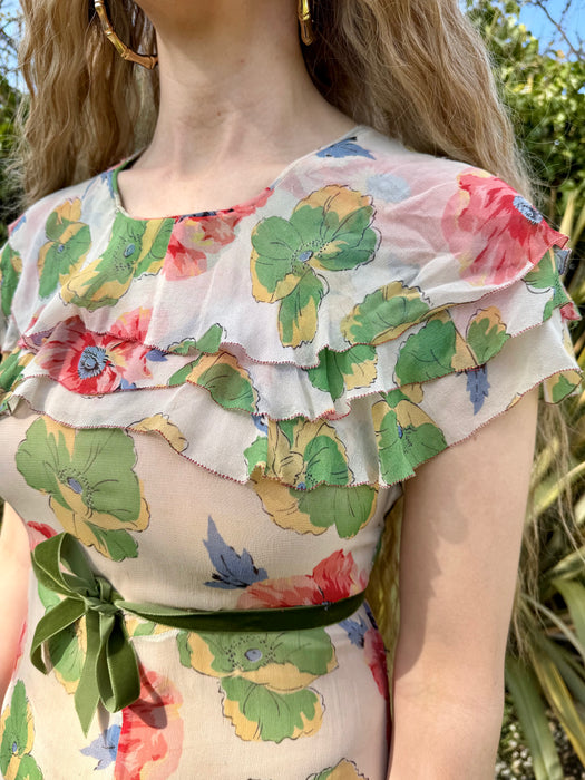 Gladis, 30s floral chiffon dress