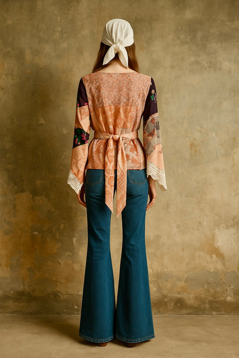 Birdie, reworked patchwork blouse with angel sleeves