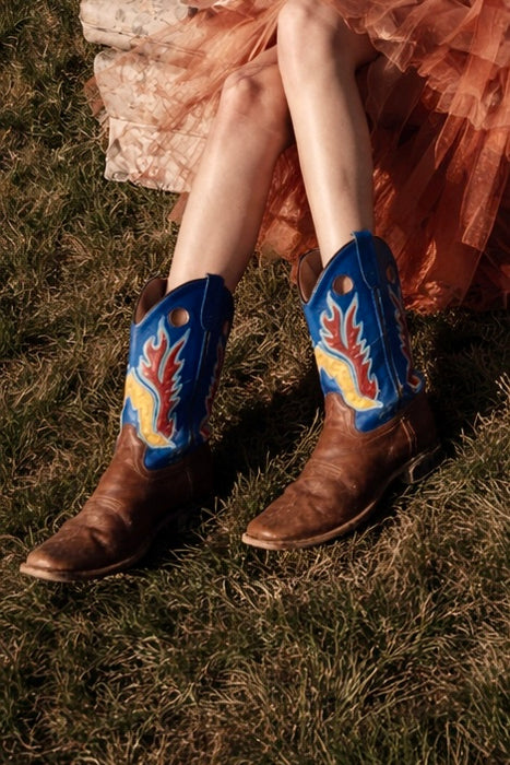 Waco, original 70s leather hand painted stitched cowboy boots