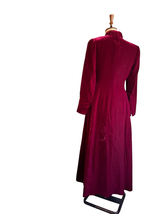Michéle Pernetta, 80s burgundy velour cat eye long coat