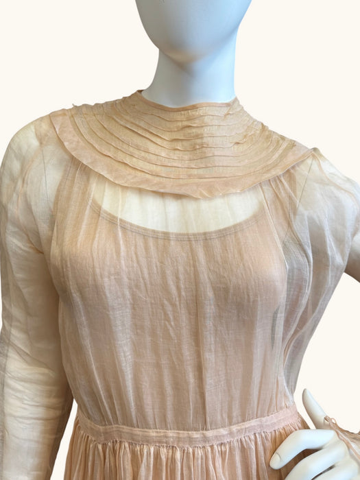 Toni, Victorian blush pink organza long gown