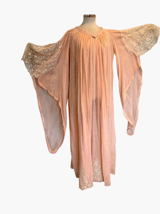 Aurora, 70s hand dyed cheesecloth and lace angel sleeve kaftan