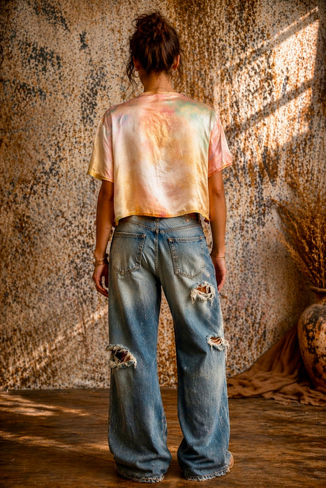 Kaz, 30s hand dyed silk and lace rainbow bolero with necktie