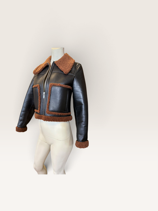 Beacon, faux leather teddy lined brown jacket