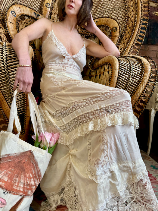 Jo, reworked 20s silk and lace long dress