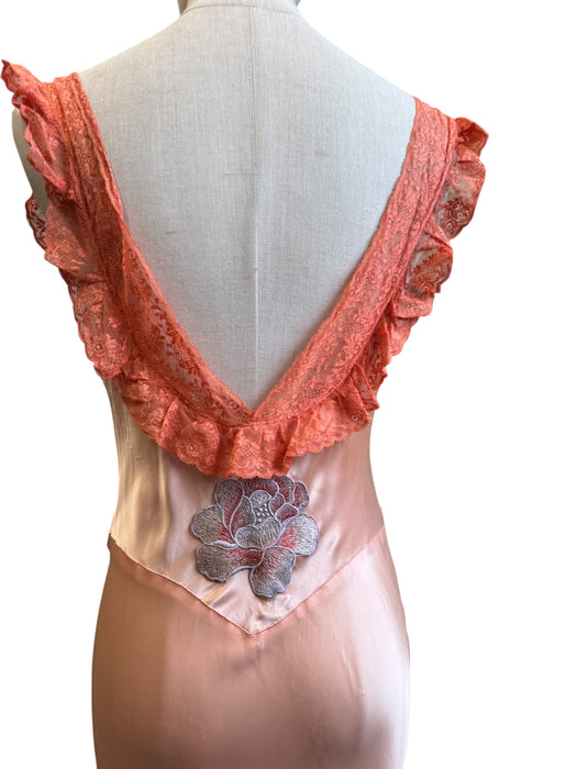 Patty, hand dyed embroidered 30s silk and lace dress
