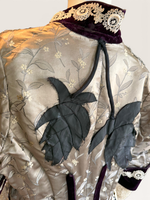 Carlotta, reworked Victorian silk damask and lace boned beaded jacket
