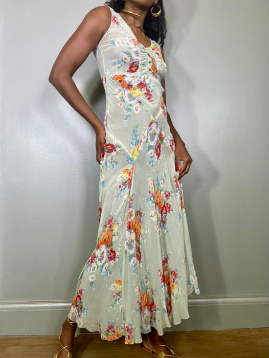 Fola, 30s bias cut chiffon floral dress