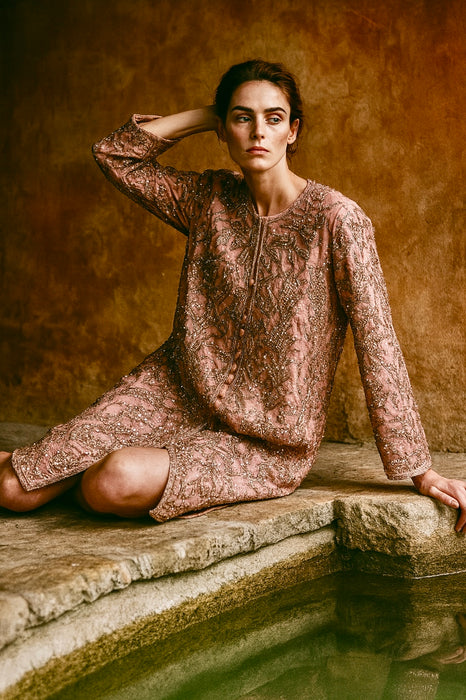 Alice, 70s beaded hand dyed coat with Edwardian beaded patchwork