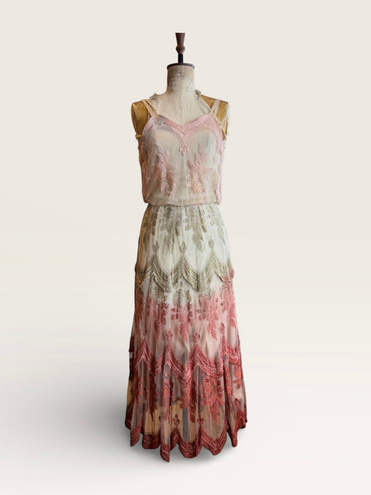 Bona, 70s hand dyed lace ombré scalloped dress