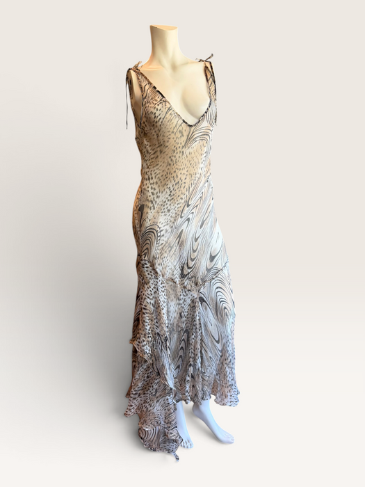 Ranah, 90s bias cut animal print asymmetric chiffon dress