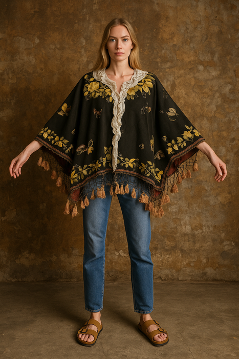 Madeline, 19th C embroidered cape with lace collar