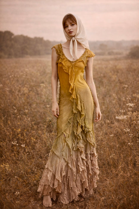 Lorna, vintage hand dyed ombré bias cut muslin frill dress