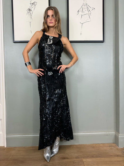 Freja, 30s black sequins bias cut dress