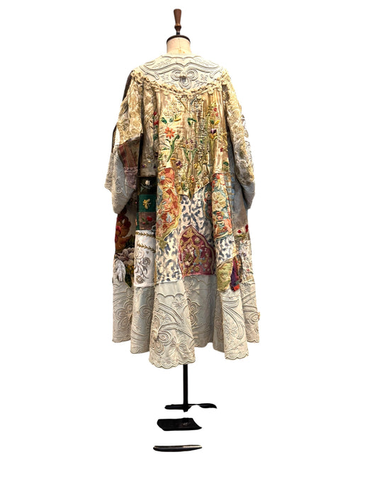 Traina, reworked Museum worthy Victorian, patchwork coat with original gold buttons