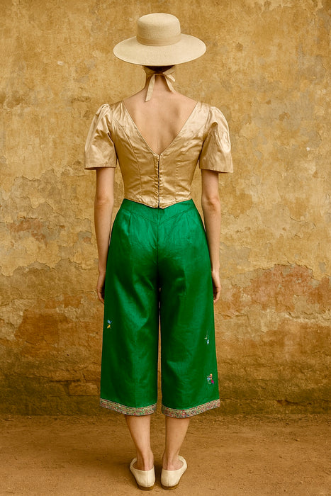 Martha, Victorian silk boned bodice with velvet ribbon flowers