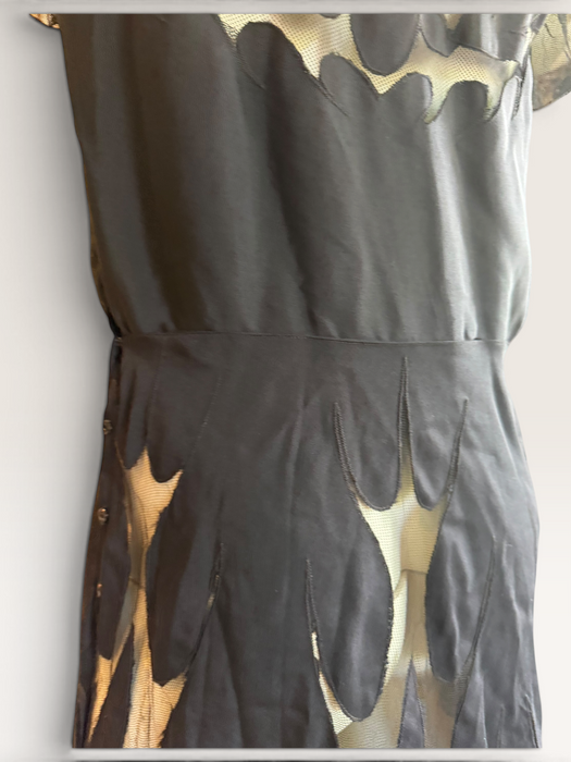 Oriel, 30s black net silk cut out frill dress
