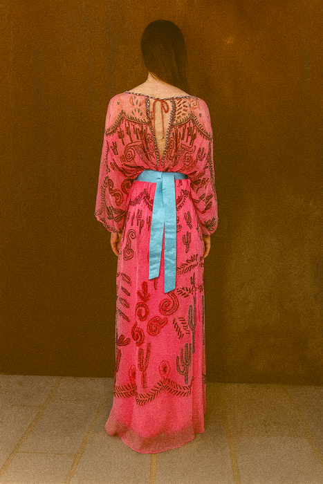 Zandra Rhodes, S/S 1976 Cactus and Cowboy collection chiffon print dress with sash