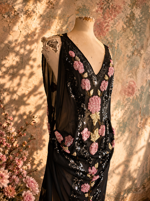 Greta, reworked 20s beaded short asymmetric dress