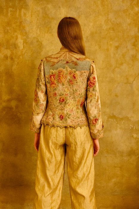 Edina, reworked Edwardian silk ad velvet embroidered jacket