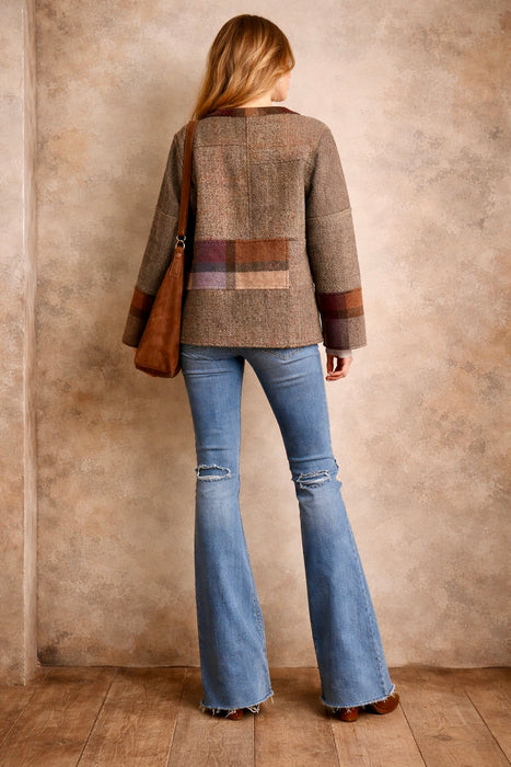 Chiara, reworked vintage Irish wool patchwork jacket
