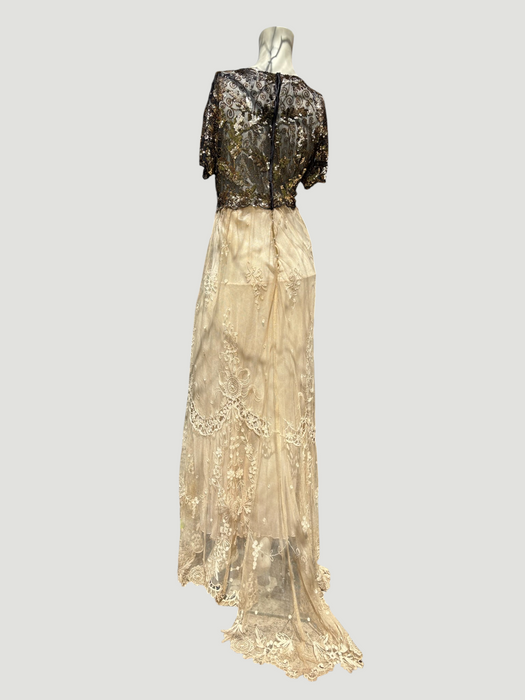 Daisy, 20s black and gold floral sequins and Victorian ecru lace dress