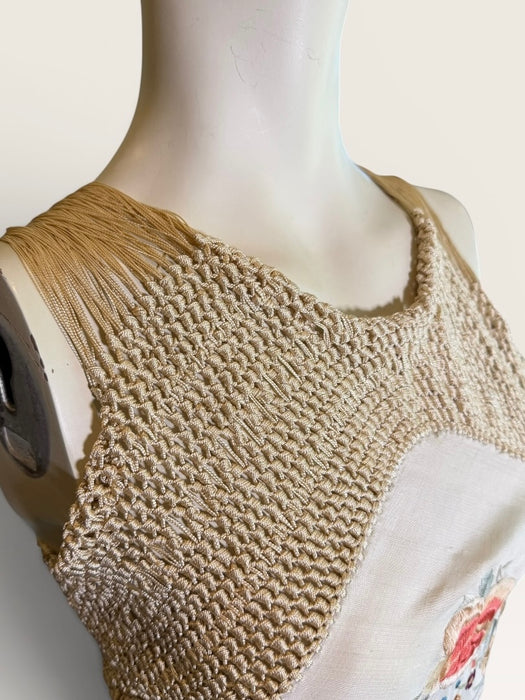 Diana, reworked short 40s silk embroidered piano shawl dress