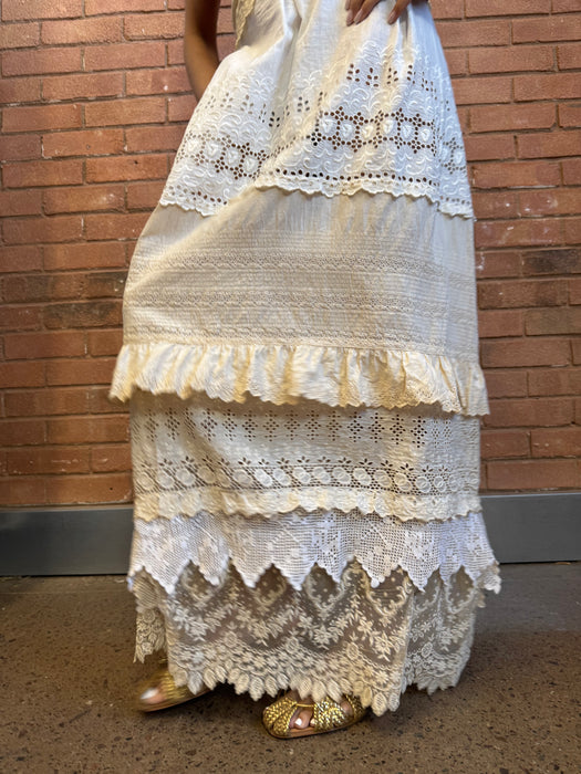 Heather, reworked tiered 40s lace dress