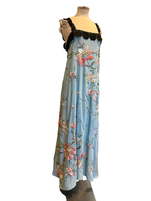 Amelia, reworked 40s embroidered silk and lace piano shawl dress