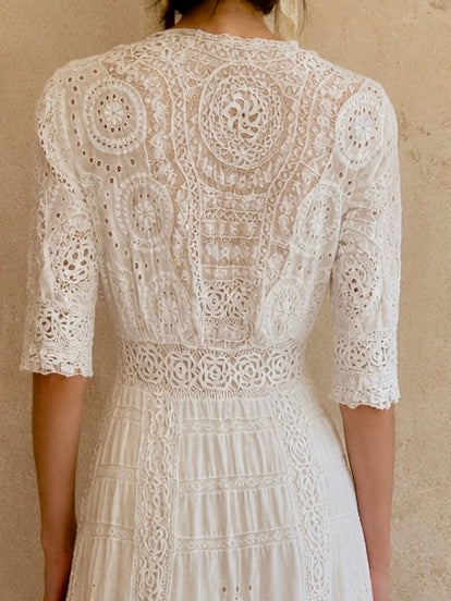 Adina, Edwardian white lace and eyelet long dress