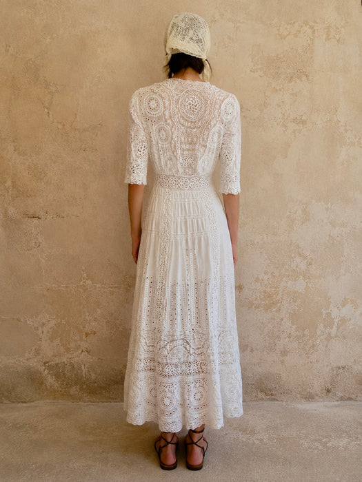 Adina, Edwardian white lace and eyelet long dress