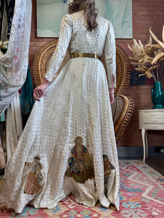 Mariam, 30s embroidered silver lamé long swing coat