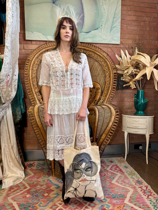 Hoare, 20s white cotton and lace dress