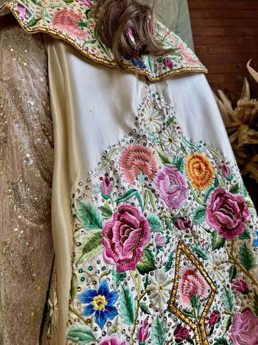Sabrina, 30s silk floral embroidered and sequins cape