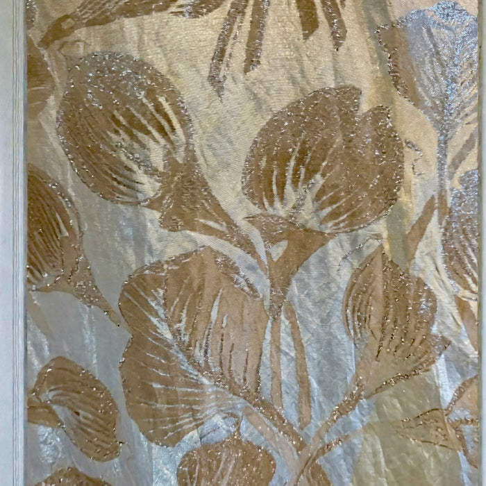 Monica, 20s silver floral lamé dress with bustle train