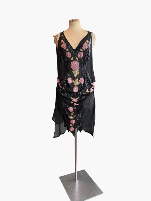 Greta, reworked 20s beaded short asymmetric dress