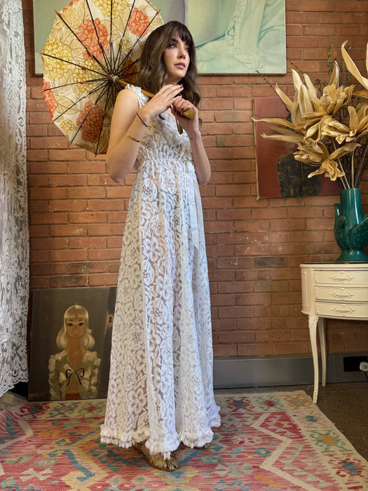 Charlie, 60s white lace dress and robe set