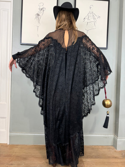 Fox, 70s black lace and chiffon dress