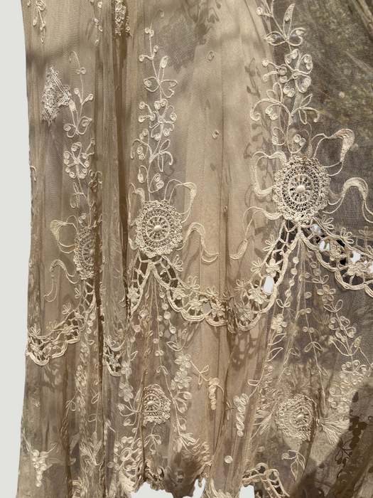 Daisy, 20s black and gold floral sequins and Victorian ecru lace dress