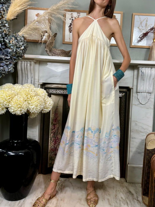 Chack, 70s cotton halterneck print dress