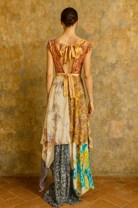 Once, reworked 40s silk floral scarf asymmetric handkerchief dress