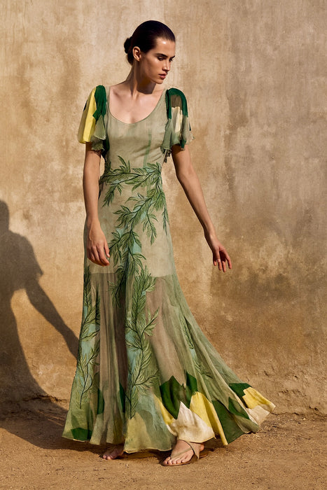 Borgia, reworked 30s silk net and leaf embroidered dress