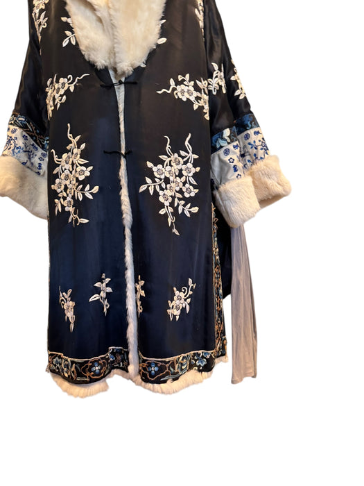 Omnia, 30s silk embroidered reversible fur coat