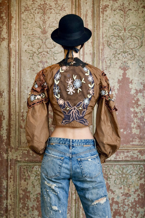 Tilly, repurposed Victorian silk and lace jacket