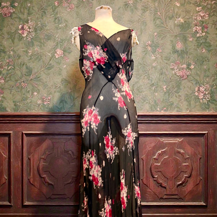 Magda, 90s silk chiffon floral bias cut dress
