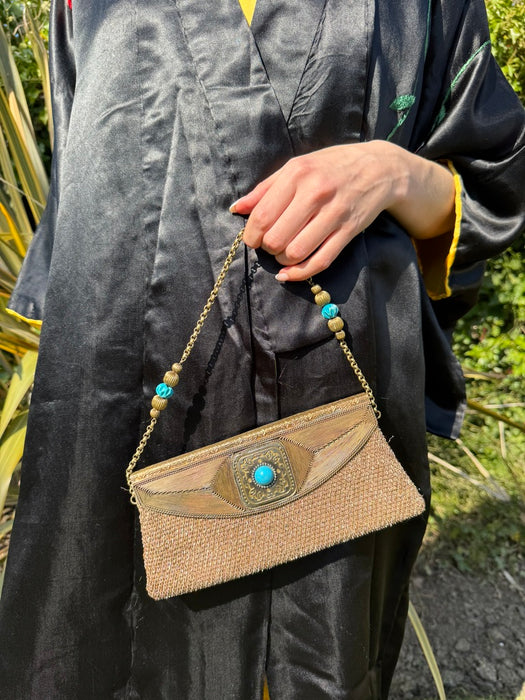 Kylie, 30s gold and turquoise beaded handbag